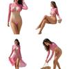 Conjunto de Bikini Negro de Lunares para Mujer con Cubrebañador de Manga Larga