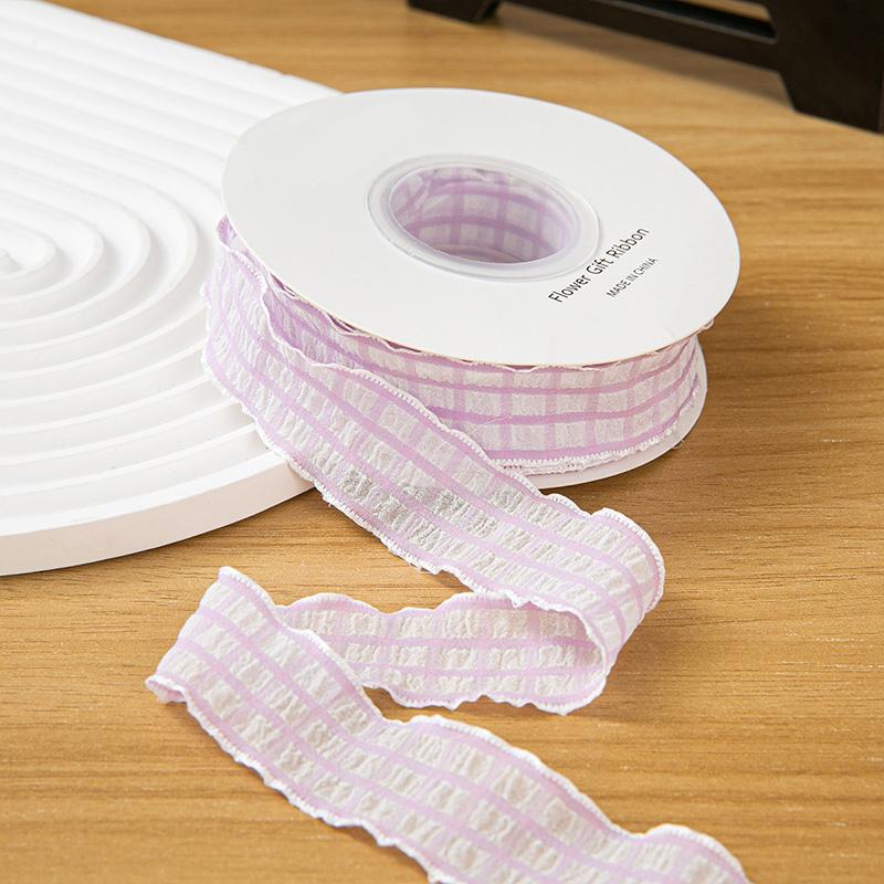 10yards Polyester For Dress Skirts Pleated Ribbon 2.5cm Gift Bow DIY Puff Wave Edge Colorful Cake Box Ribbon Plaid Satin Ribbons