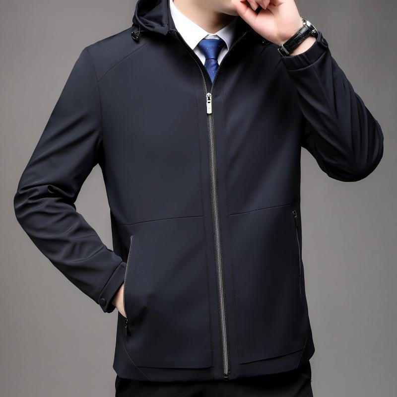 

Весенне-осенняя куртка из шелка тутового дерева с капюшоном, мужская короткая куртка для пап среднего возраста, деловой повседневный топ, тонкий с капюшоном 200