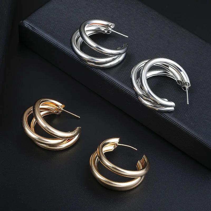Stainless Steel Smooth Metal Chunky Hoop Earrings for Women Fashion Round Circle Hoops Statement Earrings 2025 Trendy Jewelry