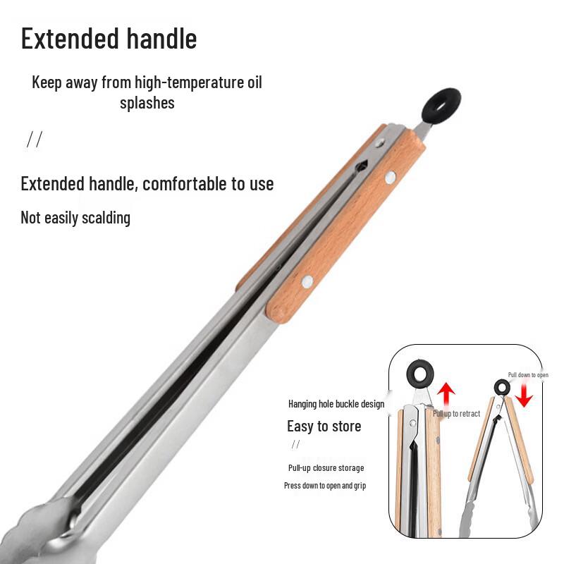 SMVP 14-inch Stainless Steel BBQ Tongs with Wood Handle