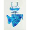 Sexy Gradient Tie-dye Bikini Women Solid Halter Cross Cover Up Skirt 3 Piece Swimsuit Bathing Suit Swimwear