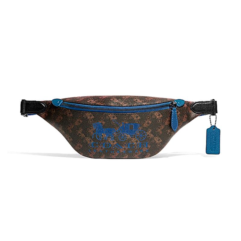 

COACH fanny pack Charter 32 classic old flower carriage print color matching zipper adjustable shoulder strap canvas with leather chest bag waist bag синій