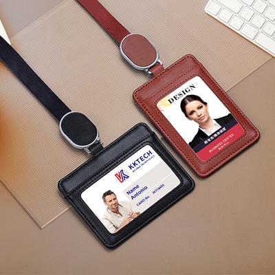 2025 NEU Echte Leder Arbeitskartenetuis Ausweis Zertifikathalter mit ausziehbarem Ausweis-Clip Lanyard