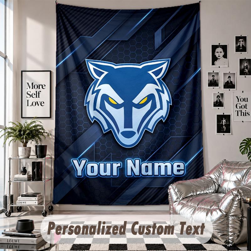 Wall Hanging Tapestry With Custom Name & Text, Warrington Wolves Decorative Tapestry For Bedroom