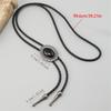 Men's Adjustable Western Bolo Tie Necklace with Antique Black Stone Pendant Charm Leather Cord Necktie Jewelry Accessory