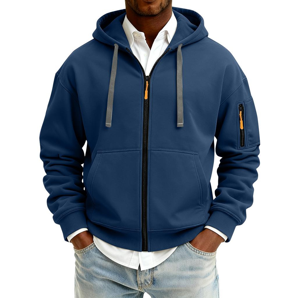 Men's Solid Color Zipper Hooded Cardigan Jacket Men's Sports Large Size Casual Sweatshirt Jacket