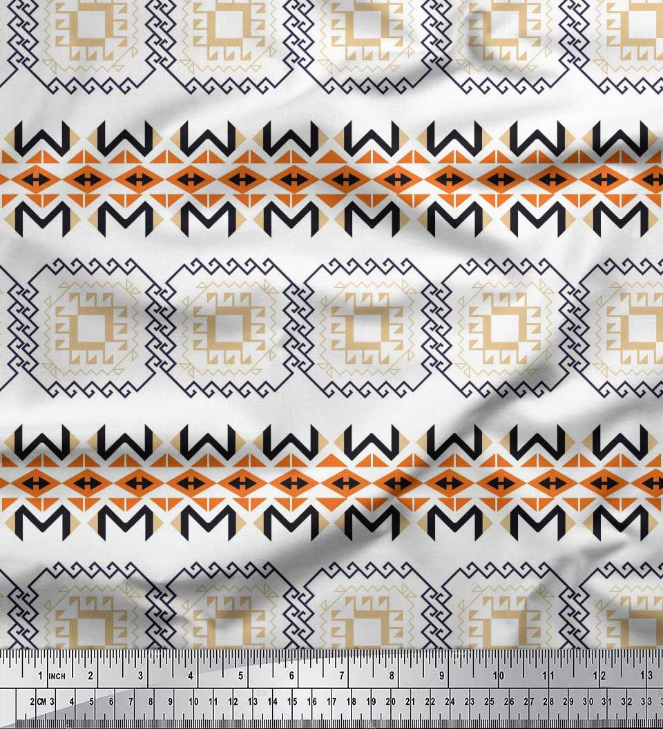 

Soimoi Japan Crepe Satin Тканина з геометричним африканським принтом на метри 42 дюйми 42 Inch Wide - Poly Crepe білий