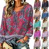 Damen Freizeit Vintage Blumendruck Langarm Rundhals Krawatte Rüsche Pullover Top