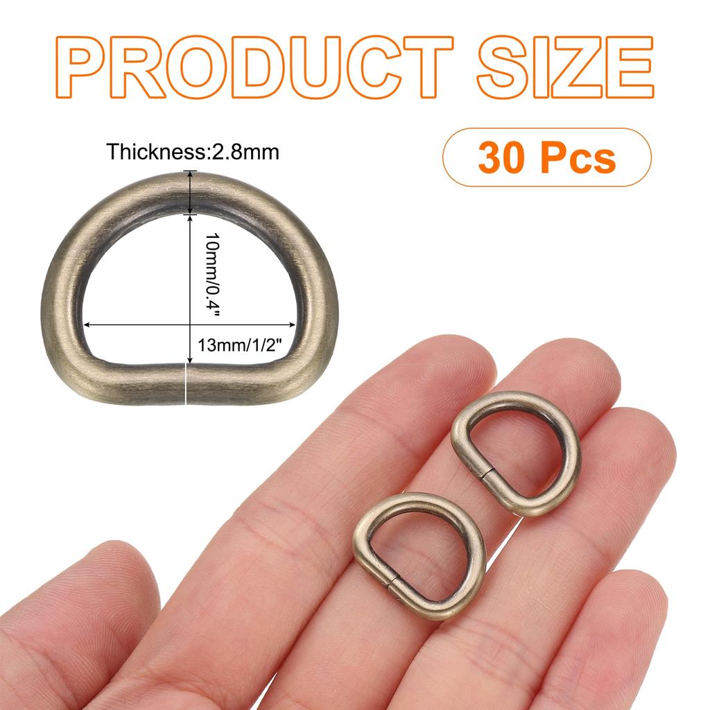 30pcs Metal D Rings Buckle Heavy Duty Opening D-Rings Clips Hooks for Crafts Bags Keyrings Straps DIY Accessories Light Bronze