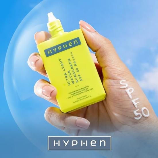 Hyphen 1% Hyaluronic Ultra Light Water Sunscreen SPF 50 PA ++++ | Broad Spectrum  | No White Cast | 5% Antioxidants Niacinamide Vitamin E | 50ml