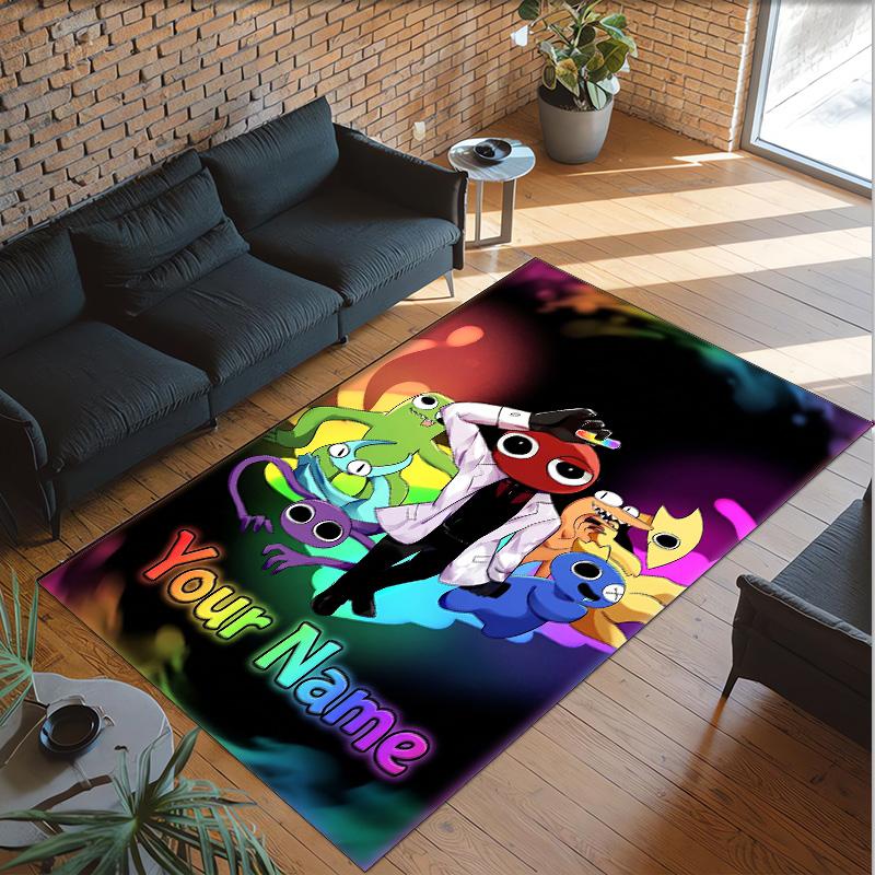 Personalized Crystal Velvet Carpet Custom Name Text,Rainbow Friends Anti Slip Area Rug For Home Decoration