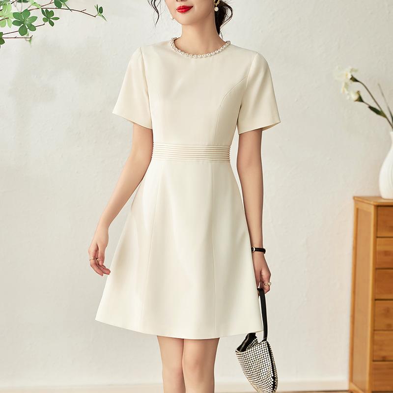 

French Luxury Striped Studded Short Sleeve Dress for Women Extra Large абрикосовый