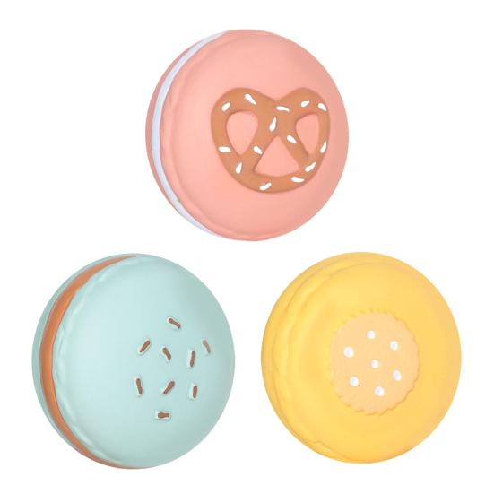 Latex Macaron Dog Chew Toy with Squeaker Puppy Teething Cleaning Interactive Toy for Small Medium Large Breed