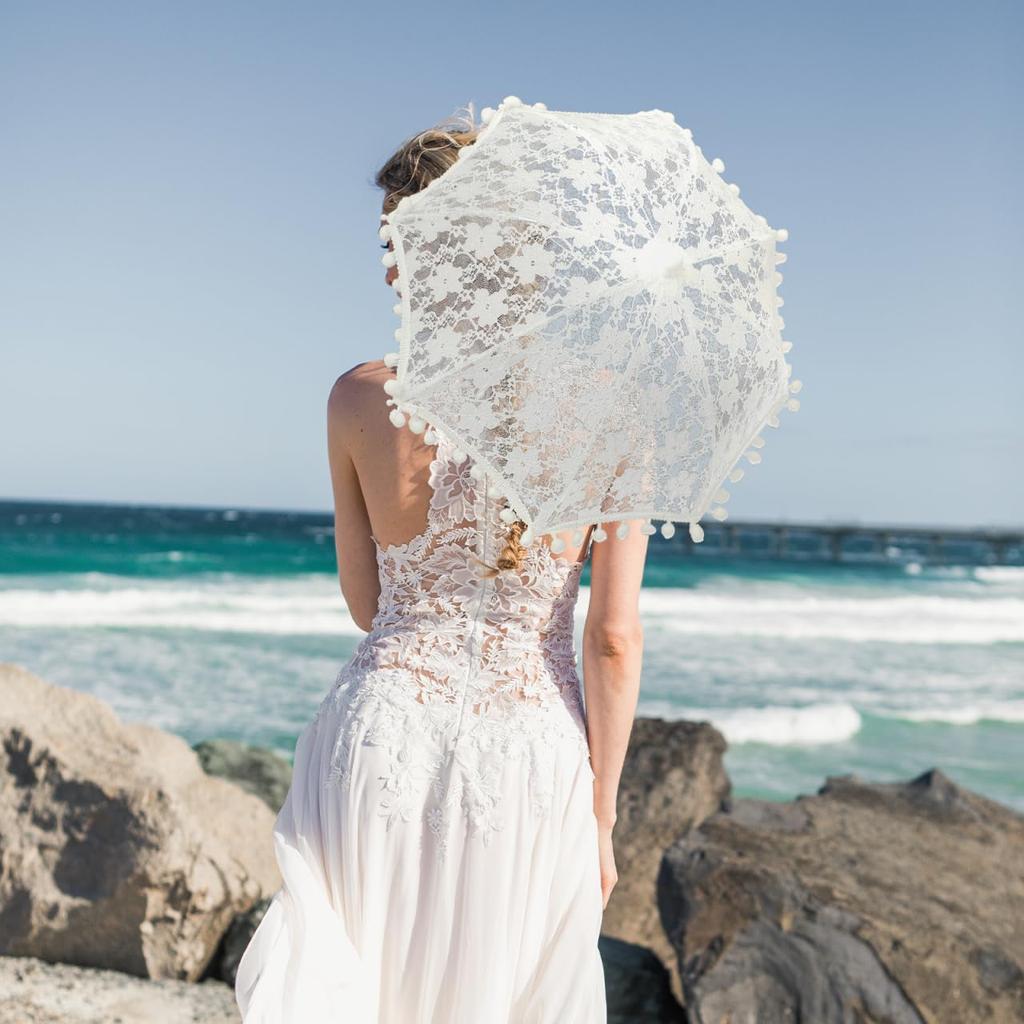 CALLARON Lace Long Lightweight Can be Used as a Sun Stylish Embroidered Perfect for Bridal Photography Tea and Dances Women's Umbrella, 47cm, 107g,