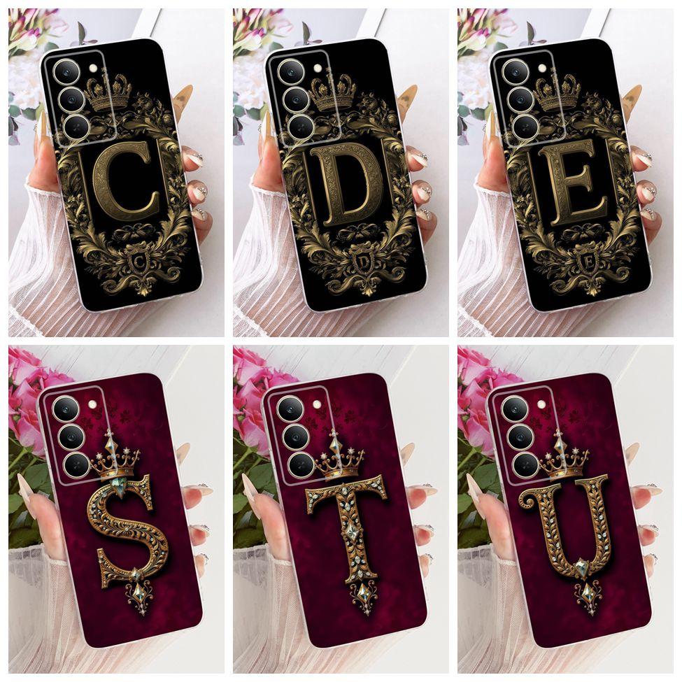 Cover For Realme 14x 5G India Case RMX3940 Transparent Luxury Crown A-Z Letters 2D Flat Pattern Soft Phone Case