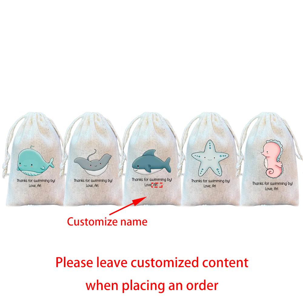 

Custom 5Pcs Under The Sea Party Favor Bags Sea Animal Drawstring Goodie Bags Birthday Decor Supplies New Born Baby Shower Gift 5pcs 13x18cm