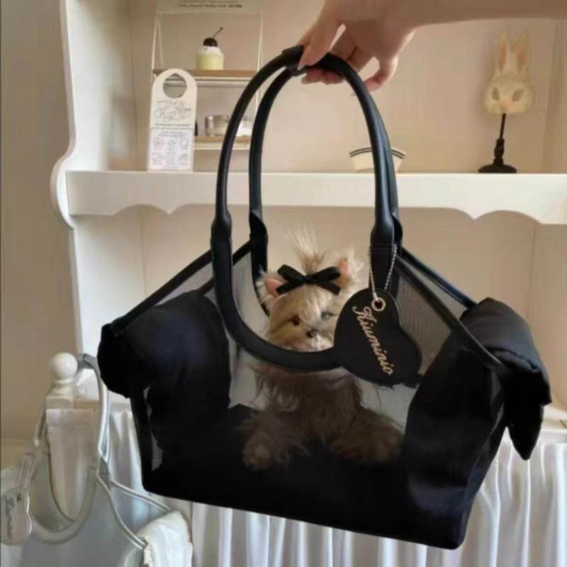 

French Minimalist Mesh Pet Bag Casual Breathable Large-capacity Travel Cosmetic Bag Solid Colo Versatile Soft Leather Tote Bag 35x10x19cm чёрный