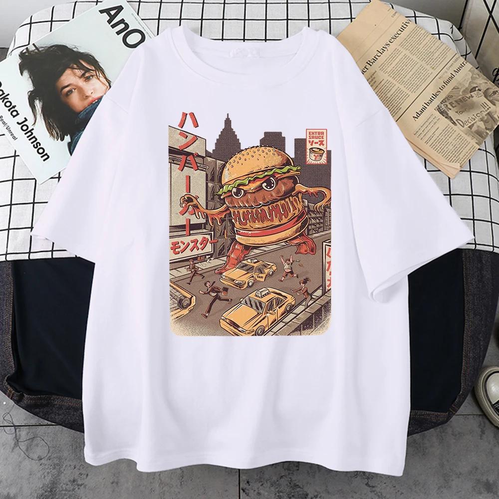 

Ukiyoe Japan Style Burgerzilla Men Cotton T-Shirts Japanese Harajuku Casual Tops Oversize All-math Clothing Mans Short Sleeve XXXXXL белый