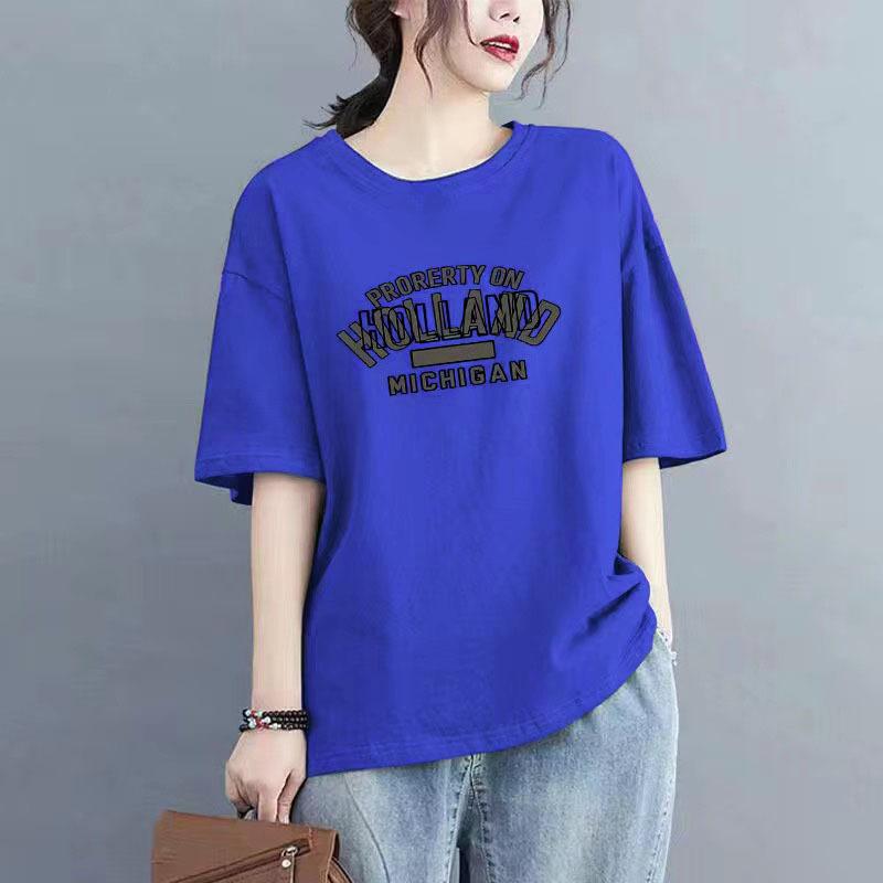 Women's Summer Round Neck Loose Short Sleeved T-shirt Printed Loose Commuting Top