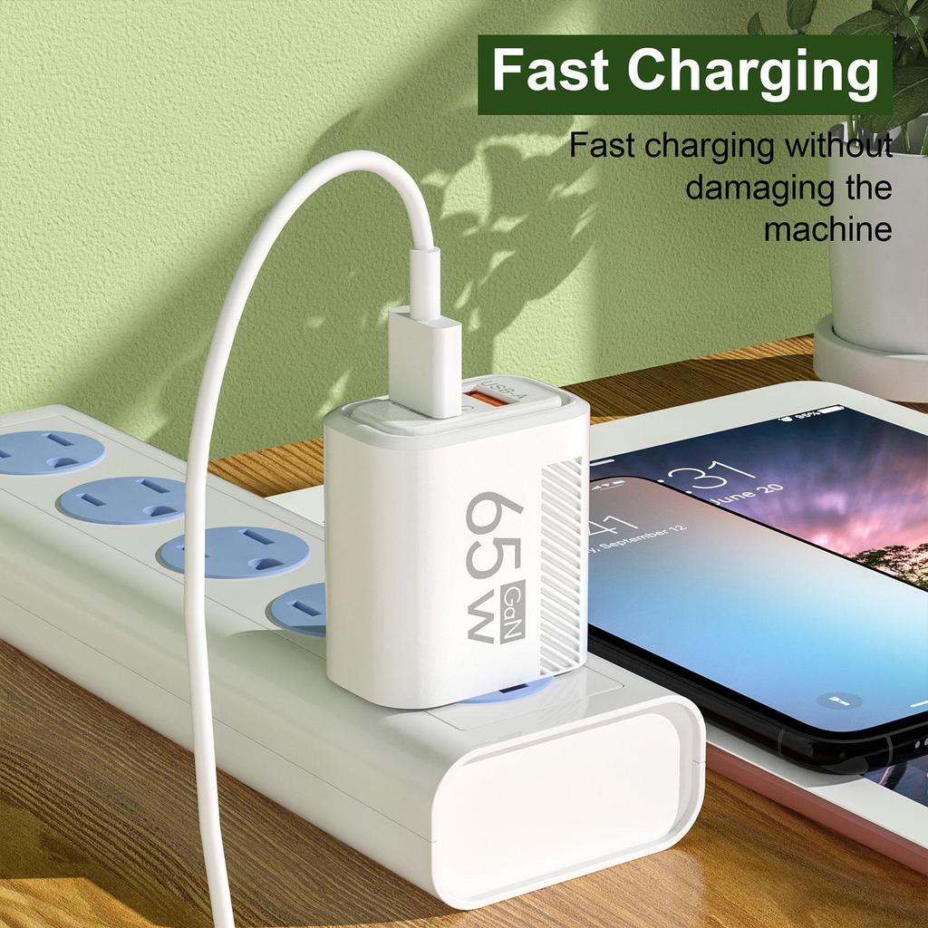 Total 65W GaN USB Charger Fast Charging EU/US Plug Phone Charge Adapter For IPhone Xiaomi Samsung Type C PD Wall Charger