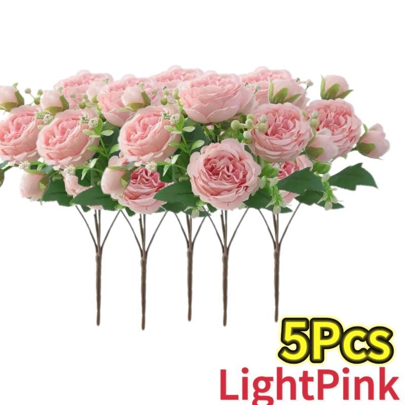 Hot Selling 30cm Rose Pink Silk Bouquet Peony Artificial Flower 5 Big Head 4 Small Bud Bride Wedding Home Party Decorations