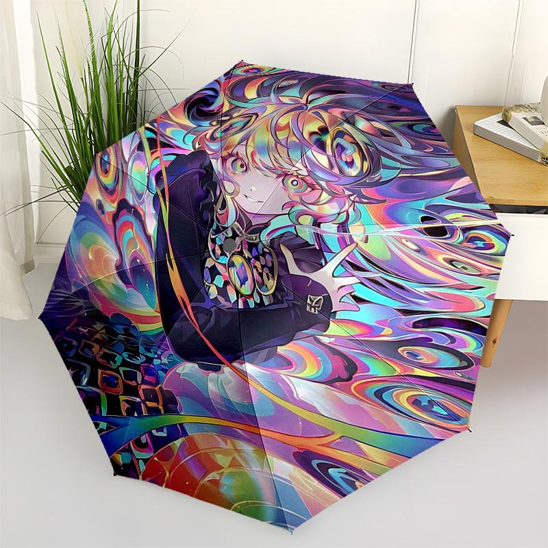 

1pc Psychedelic Swirls & Anime Character Outdoor Umbrella - Automatic Opening/Closing, Portable 3-Fold Design, 8-Rib Iron Frame - Perfect Gift fo