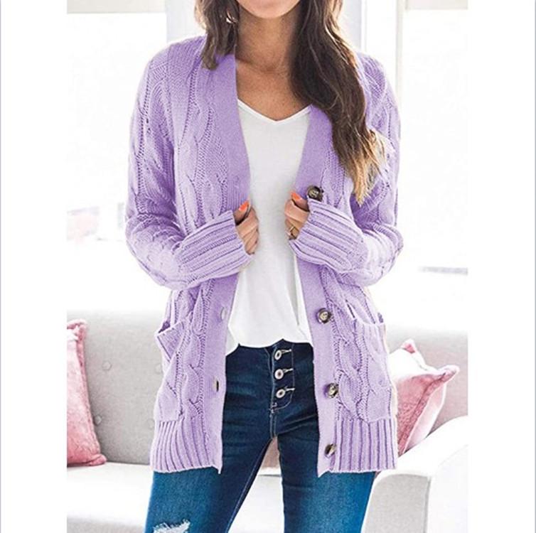 2025 Autumn/Winter Women's V-neck Single-breasted Long Sleeve Knitted Cardigan Sweater