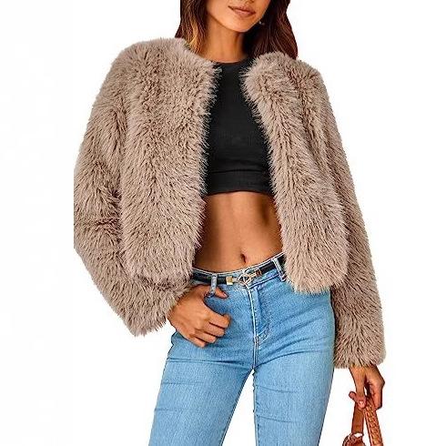Winter jacket short jacket faux fur long-sleeved pockets thermal jacket autumn and winter clothes