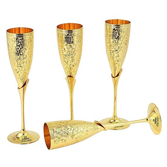 Brass Wine Glasses, Metal Goblet, Champagne Flutes, Wedding Anniversary Gift for Couple Marriage, Corporate Clients Set of 4 Flute Design