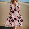 Women's Summer Fashion V-neck Retro Floral Print Short Sleeved Beach Dress With Lace Patchwork Dress