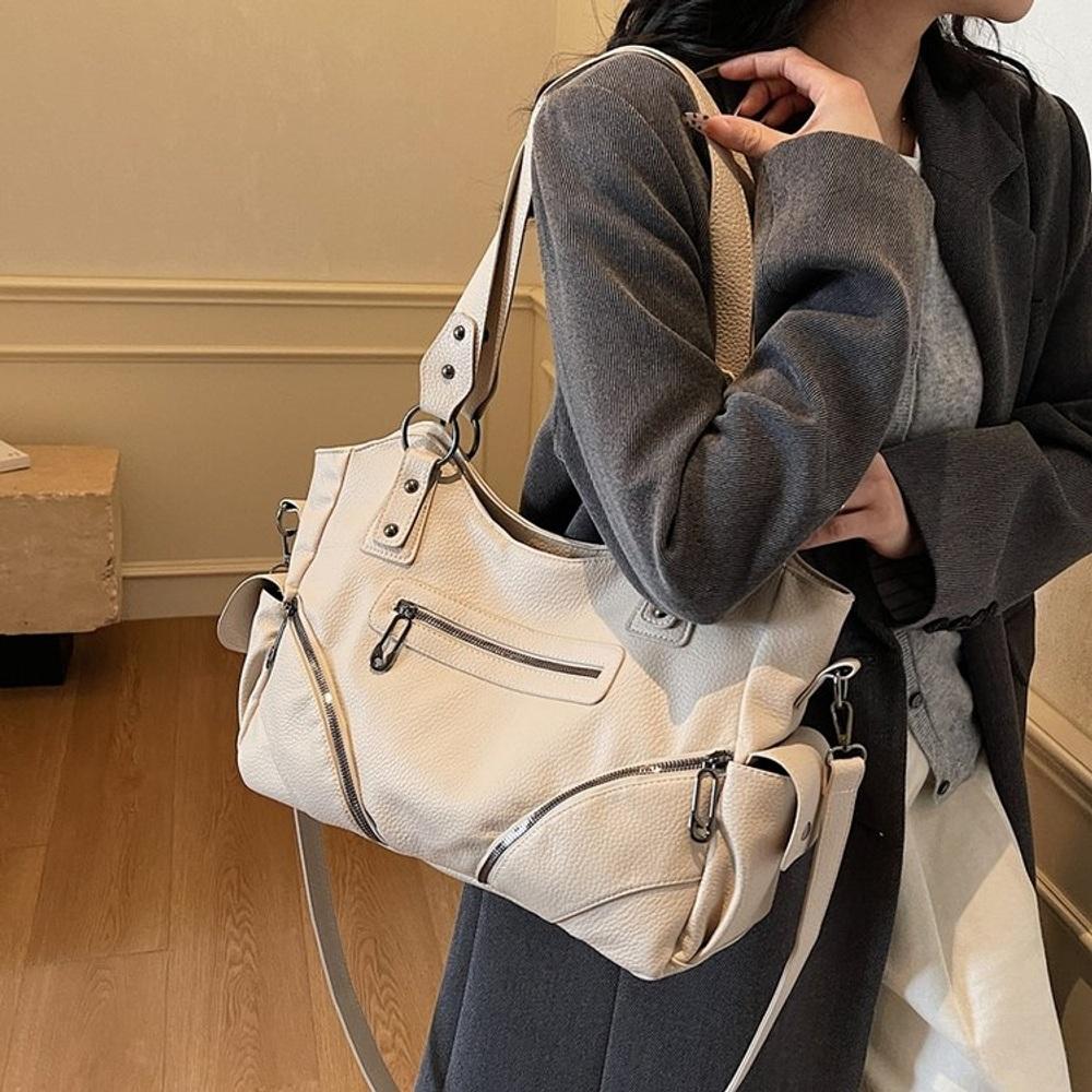 Women's Rivet PU Leather Shoulder Bag Large Hobo Handbag