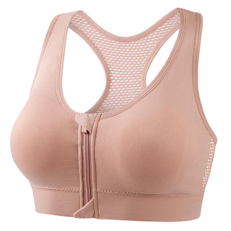 Hul Mesh Front Glidelås Sportsundertøy Kvinner Støtsikker Tanktopp Løping Yoga Fitness BH Skjønnhetsrygg Samlende Stor Størrelse