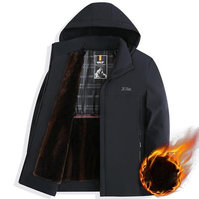 Plus Velvet Thickened Winter Jackets Men's Cotton Coats Removable Hood Down Cotton Jackets Dad's Cotton Coats Middle-aged Men's Parker