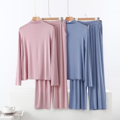 Women's High Neck Long Sleeve Pajama Set with Shoulder Protection - Soft, Smooth, Plus Size Summer Sleepwear