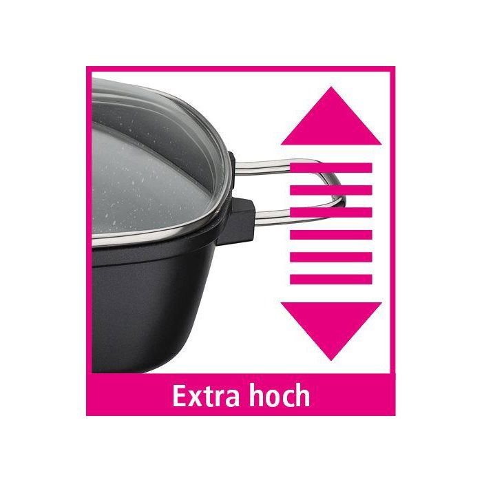 Quadratische Cocotte - Alle Herdarten inkl. Induktion - GSW - GOURMET GRANIT - 28 x 28 cm - Massives Aluminiumguss - PFAS-frei - Schwarz