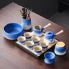 Gradually Change the Blue and White Coarse Pottery Teapot Kung Fu Tea Set, the Whole Set of Household Tea Trays, Light Luxury Gifts