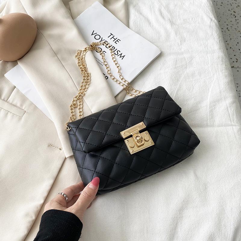

2022 Ladies Simple Embroidered Diamond Check Chain Bag чорний