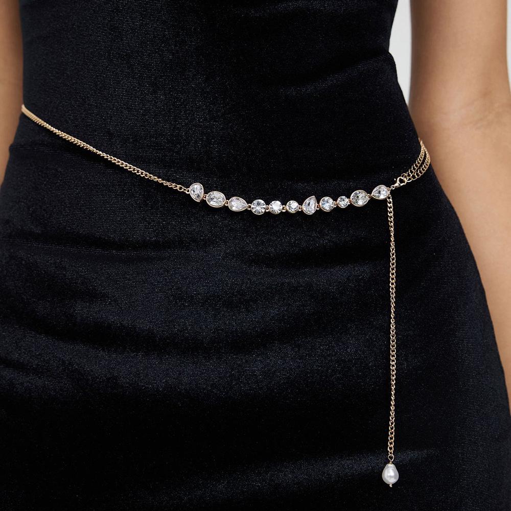 Korean Sweet Rhinestone Tassel Double Layer Fashion Waist Chain for Women