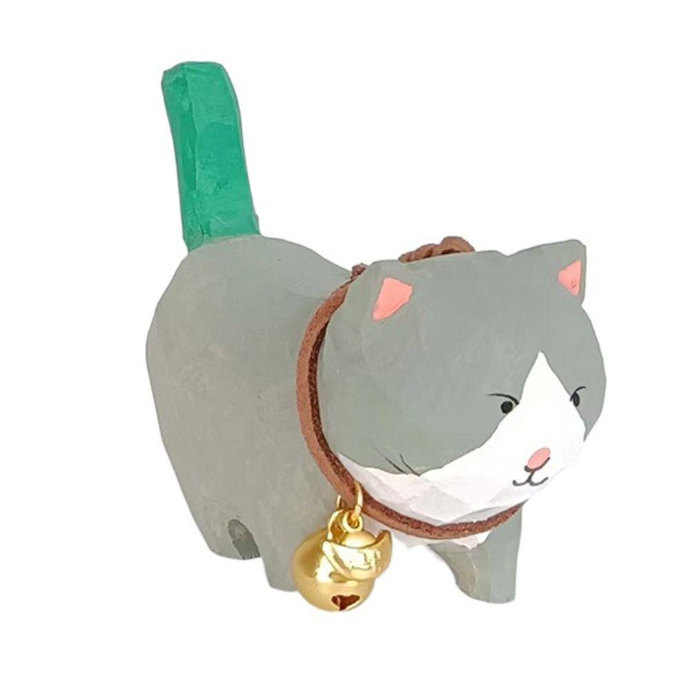 

Bell Cat Painted Cartoon Cat Sculpture Solid Wood Hand Engraving Cat Decorations Children style 7