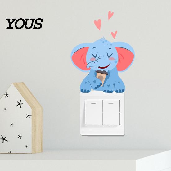 Protective Socket Panels for Toddlers Cute Elephant Switch Sticker, Decorative PVC Waterproof Light Decal, Cover Sunproof Window Glass Stickers
