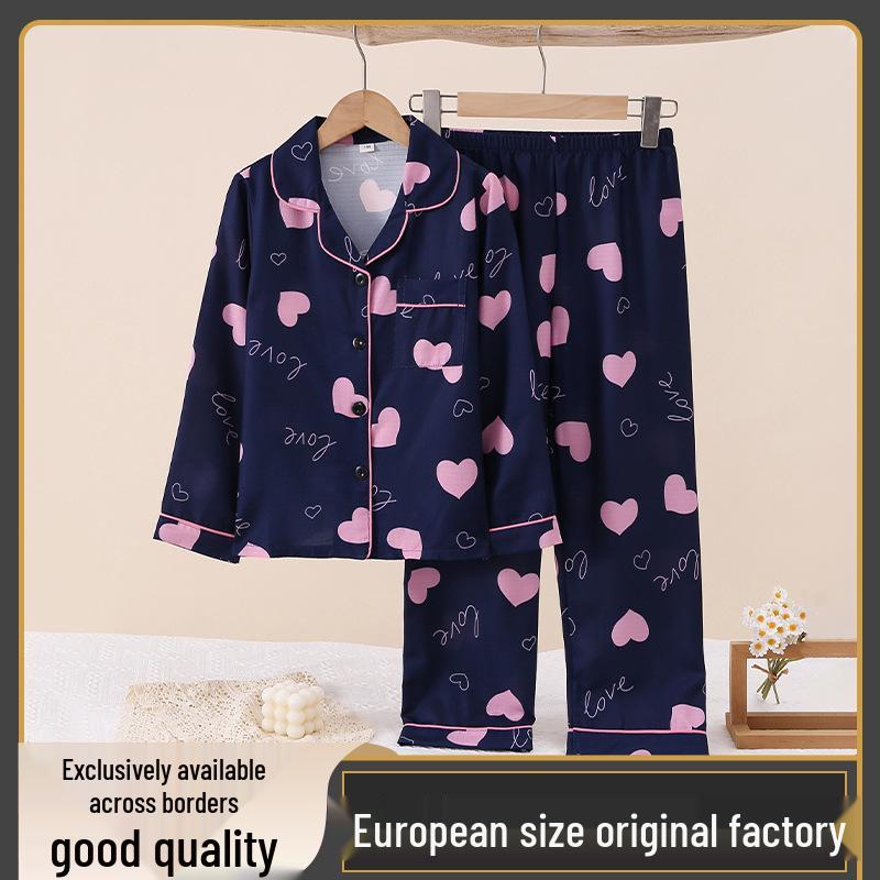 Heart Print Long Sleeve Pajamas Set for Girls 140cm