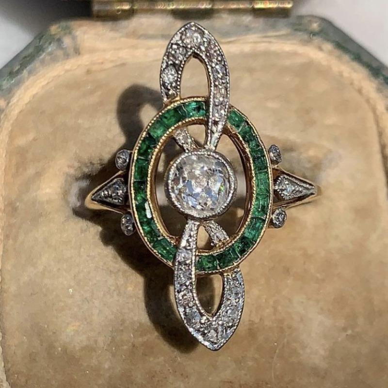 

Изысканные круглые кольца из цинкового сплава с геометрией полного креста, цветные, для женщин, модные, металлические, инкрустированные белыми и зелеными камнями, кольцо с цирконом 10