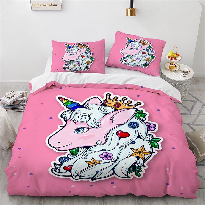 Cartoon Einhorn Fliegendes Pferd Bettwäscheset Jungen Mädchen Einzelbett Queen Size Bettbezug Kissenbezug Bett Kinder Erwachsene Heimtextil