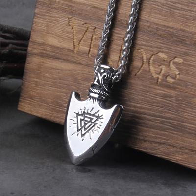 Norse Viking Valknut Odin Sword Gungnir Vegvisir Pendant Necklace Stainless Steel with Wooden Gift Box