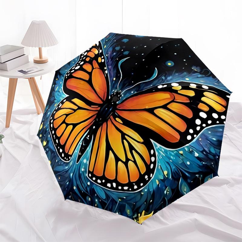 1pc Butterfly Night Automatic Folding Umbrella - 8-Rib Compact Travel Umbrella Durable & Portable for Outdoor Use, Perfect Gift for Birthdays068