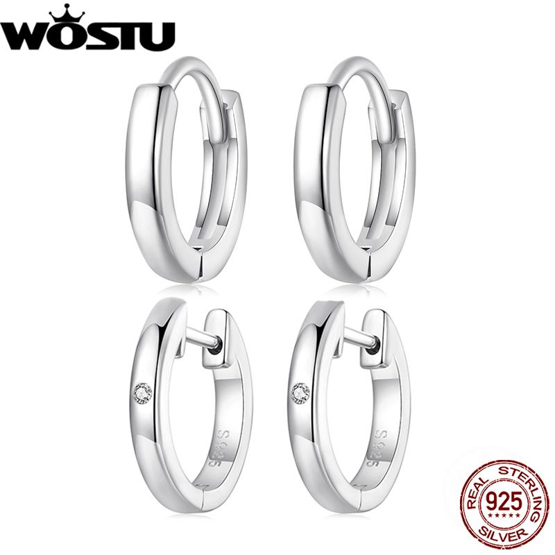 WOSTU Real 925 Sterling Silver European Simple Hoop Earrings Women Black Gold Ear Piercing Earring Wedding Jewelry Party Gift