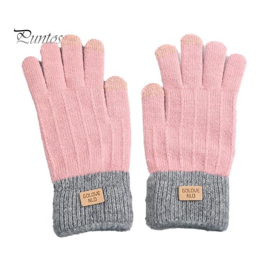 1 Pair Unisex Winter Gloves Knitted Thick Warm Color Matching Touch Screen Anti-slip Elastic Soft Warm Thick Plush Cycling Riding Gloves
