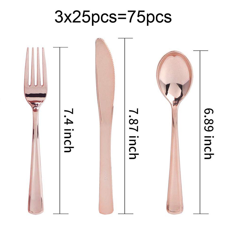 75pcs Gold Plastic Silverware- Disposable Gold Glitter Plastic Cutlery- Plastic Flatware Includes 25 Forks, 25 Spoons, 25 Knives