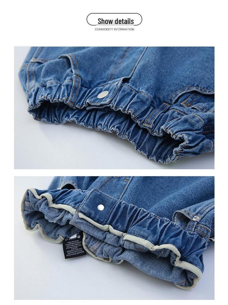 Girls' Summer Denim Mid-Length Fashionable Wide-Leg Shorts